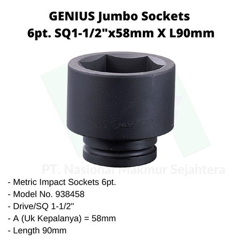 [EZM.1043570] Jumbo Sockets 6pt. SQ1-1/2"x58mm x L90mm Genius Tools