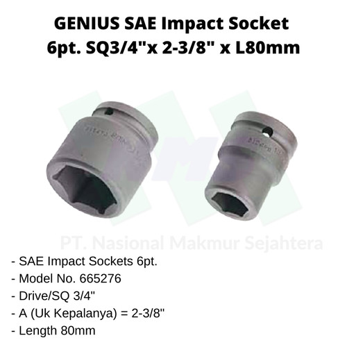 [EZM.1043604] SAE Sockets 6pt. SQ3/4" x 2-3/8" x L80mm Genius Tools (Impact Socket )