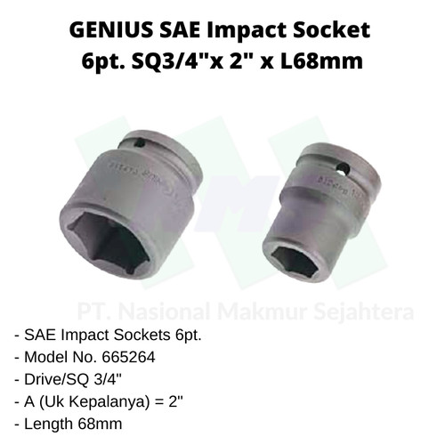 [EZM.1043605] SAE Sockets 6pt. SQ3/4"x 2"x L68mm Genius Tools ( Impact Socket )