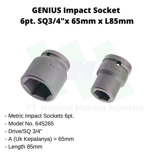 [EZM.1043607] Sockets 6pt. SQ3/4"x 65mm x L85mm Genius Tools ( Impact Socket )