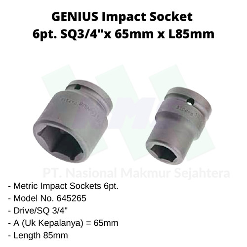 [EZM.1043607] Sockets 6pt. SQ3/4"x 65mm x L85mm Genius Tools ( Impact Socket )