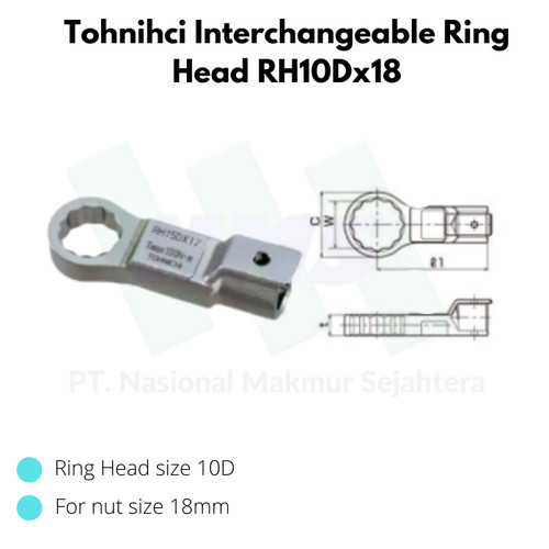 [EZM.1043614] Tohnihci Interchangeable Ring Head RH10Dx18 untuk Kepala 10D Baut 18mm
