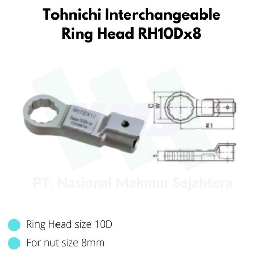 [EZM.1043621] Tohnichi Interchangeable Ring Head RH10Dx8 untuk Kepala 10D Baut 8mm