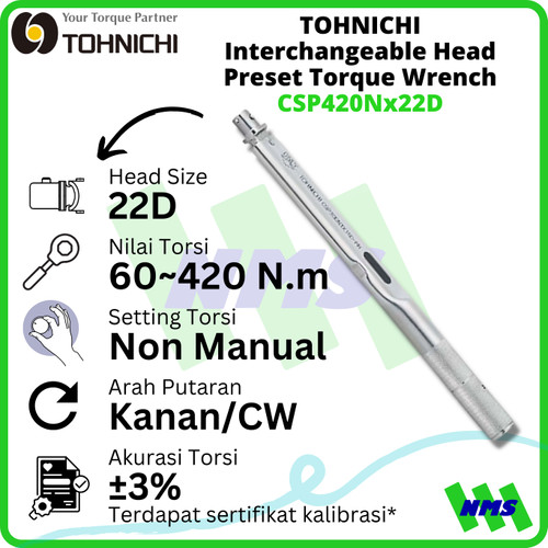 [EZM.1043694] Kunci Torsi CSP420Nx22D 60-420Nm TOHNICHI Interchangeable TorqueWrench