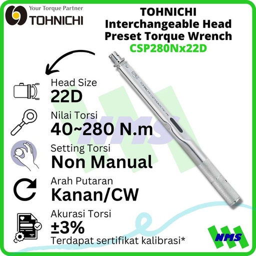 [EZM.1043695] Kunci Torsi CSP280Nx22D 40-280Nm TOHNICHI Interchangeable TorqueWrench