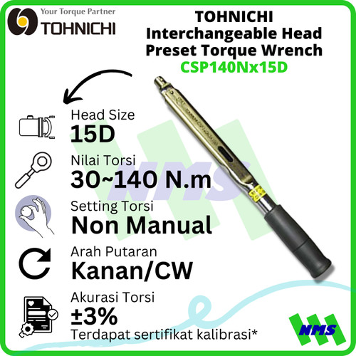 [EZM.1043697] Kunci Torsi CSP140Nx15D 30-140Nm TOHNICHI Interchangeable TorqueWrench