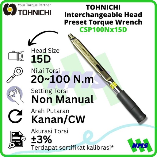 [EZM.1043698] Kunci Torsi CSP100Nx15D 20-100Nm TOHNICHI Interchangeable TorqueWrench