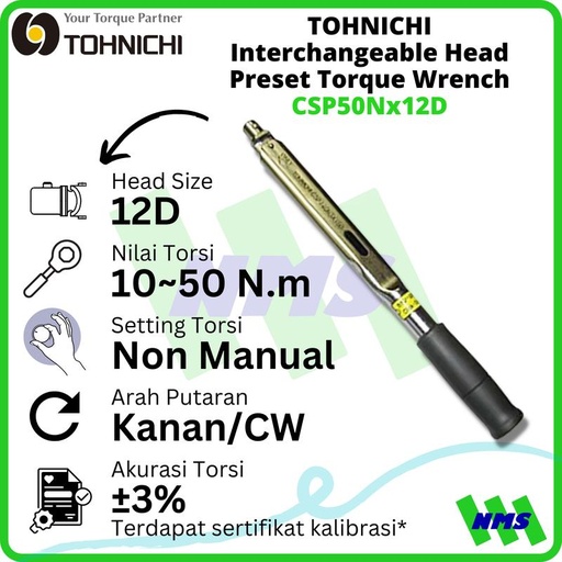 [EZM.1043700] Kunci Torsi CSP50Nx12D 10-50Nm TOHNICHI Interchangeable Torque Wrench