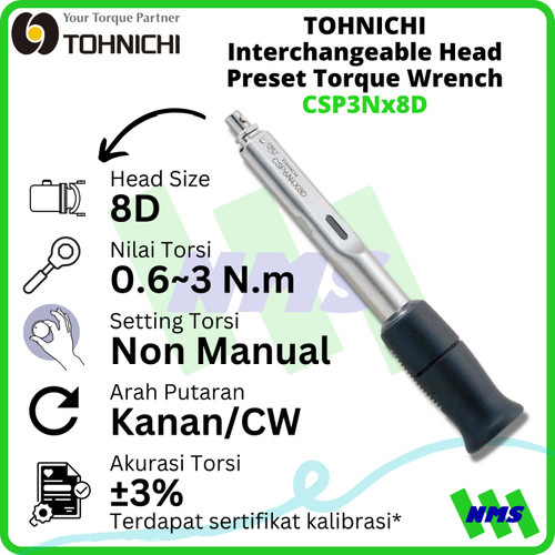 [EZM.1043704] Kunci Torsi CSP3Nx8D 0.6-3Nm TOHNICHI Preset Interchangeable Wrench