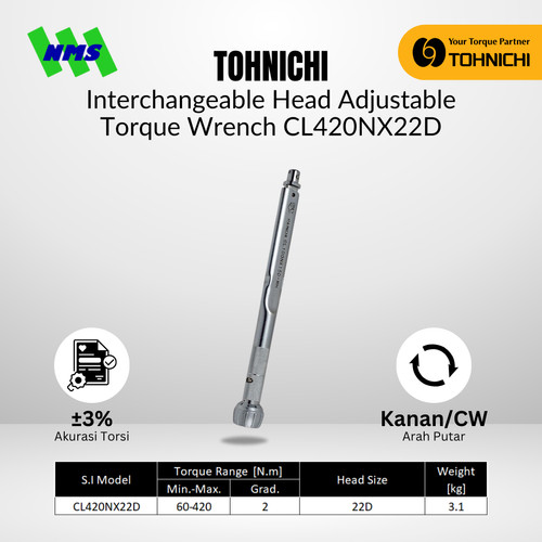 [EZM.1043708] Kunci Torsi TOHNICHI CL420Nx22D 60 - 420 Nm Interchangeable Wrench