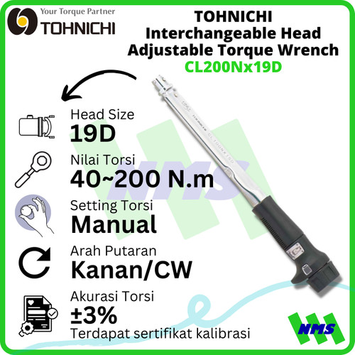 [EZM.1043710] Kunci Torsi CL200Nx19D TOHNICHI Interchangeable Torque Wrench
