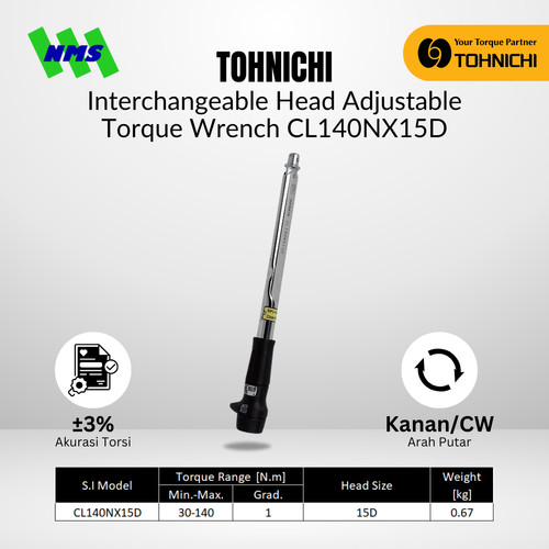 [EZM.1043711] Kunci Torsi CL140Nx15D TOHNICHI Interchangeable Torque Wrench