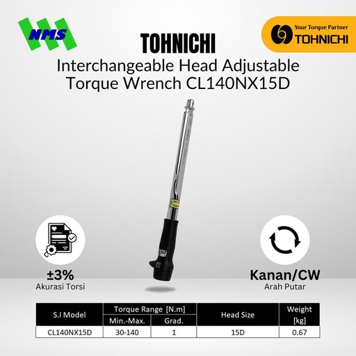 [EZM.1043711] Kunci Torsi CL140Nx15D TOHNICHI Interchangeable Torque Wrench