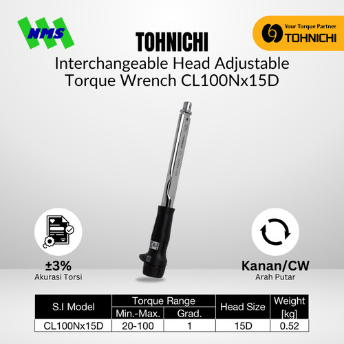 [EZM.1043712] Kunci Torsi CL100Nx15D TOHNICHI Interchangeable Torque Wrench