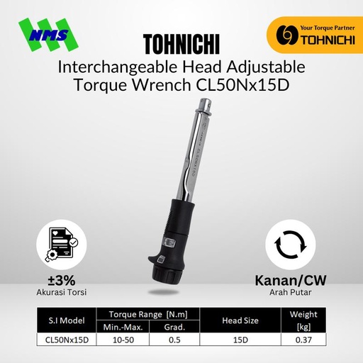 [EZM.1043713] Kunci Torsi CL50Nx15D TOHNICHI Interchangeable Torque Wrench