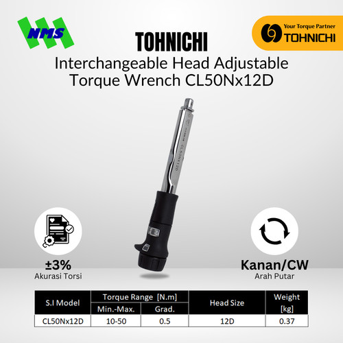 [EZM.1043714] Kunci Torsi CL50Nx12D TOHNICHI Interchangeable Torque Wrench