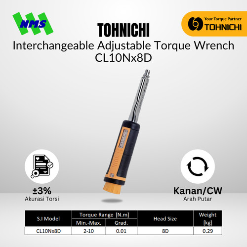 [EZM.1043717] Kunci Torsi CL10Nx8D TOHNICHI Interchangeable Torque Wrench