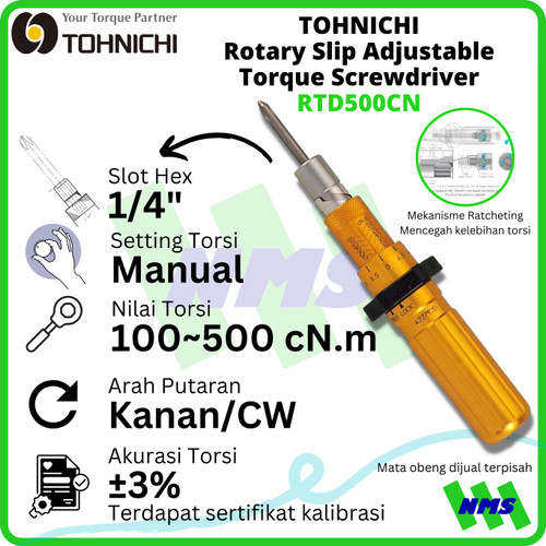 [EZM.1043739] Obeng Torsi RTD500CN 100 - 500 cNm TOHNICHI Rotary Torque Screwdriver
