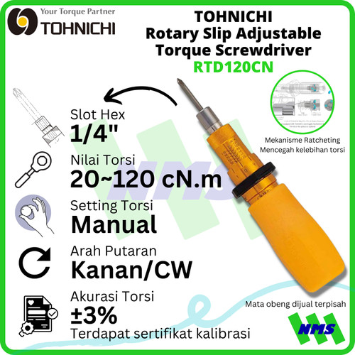 [EZM.1043740] Obeng Torsi RTD120CN 20 - 120 cNm TOHNICHI Rotary Torque Screwdriver