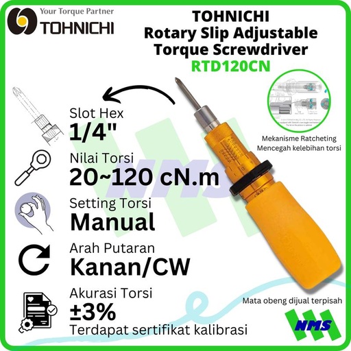 [EZM.1043740] Obeng Torsi RTD120CN 20 - 120 cNm TOHNICHI Rotary Torque Screwdriver