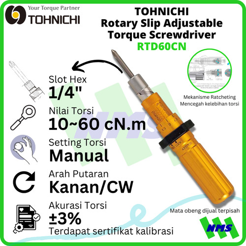 [EZM.1043741] Obeng Torsi RTD60CN 10 - 60 cNm TOHNICHI Rotary Torque Screwdriver