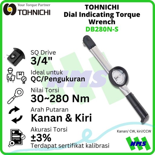 [EZM.1043750] Kunci Torsi DB280N-S 280Nm 3/4" TOHNICHI Dial Indicating Torque Wrench