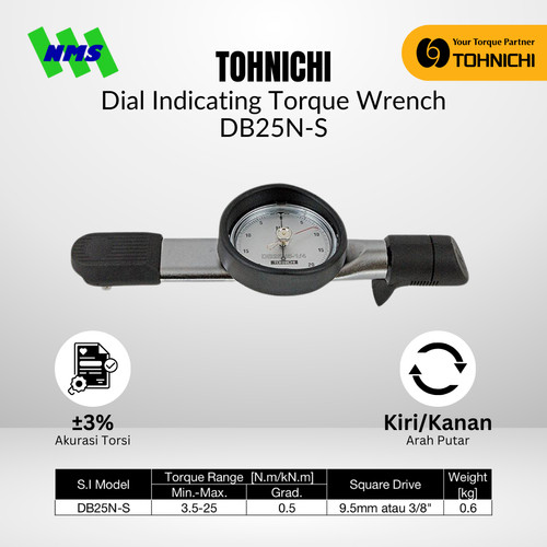 [EZM.1043754] Kunci Torsi DB25N-S 3/8" TOHNICHI Dial Indicating Torque Wrench