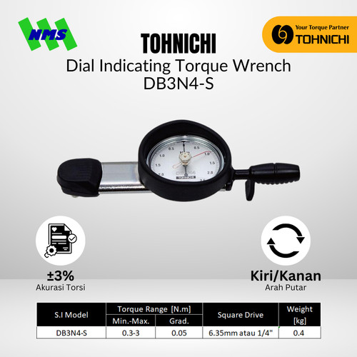 [EZM.1043756] Kunci Torsi DB3N-S 1/4" TOHNICHI Dial Indicating Torque Wrench