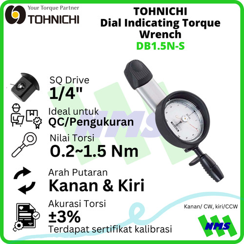[EZM.1043757] Kunci Torsi DB1.5N-S 1,5Nm 1/4" TOHNICHI Dial Indicating Torque Wrench
