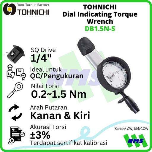 [EZM.1043757] Kunci Torsi DB1.5N-S 1,5Nm 1/4" TOHNICHI Dial Indicating Torque Wrench