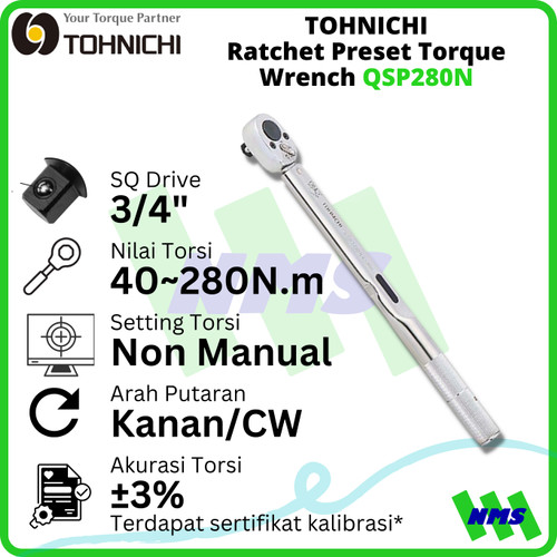 [EZM.1043759] Kunci Torsi QSP280N 3/4" TOHNICHI 40 - 280 Nm Preset Torque Wrench
