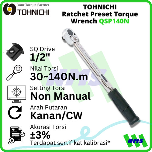 [EZM.1043761] Kunci Torsi QSP140N 1/2" 30 - 140 Nm TOHNICHI Preset Torque Wrench