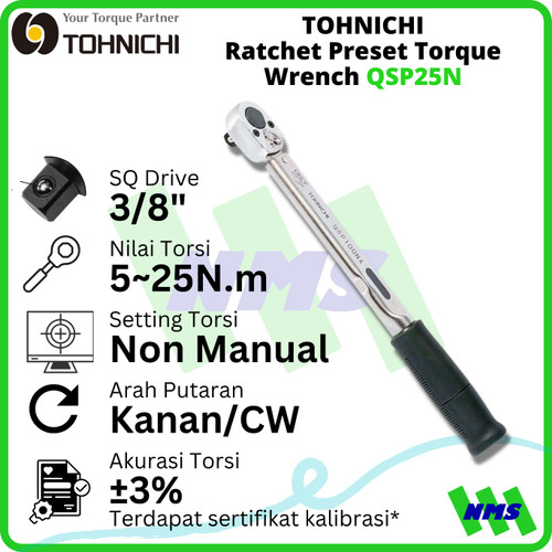 [EZM.1043764] Kunci Torsi QSP25N 3/8" 5-25 Nm TOHNICHI Preset Torque Wrench