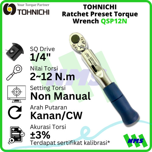 [EZM.1043765] Kunci Torsi QSP12N 1/4" 2 - 12 Nm TOHNICHI Preset Torque Wrench