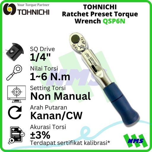 [EZM.1043766] Kunci Torsi QSP6N 1/4" 1 - 6 Nm TOHNICHI Preset Torque Wrench