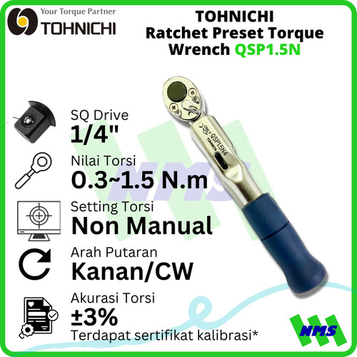 [EZM.1043768] Kunci Torsi TOHNICHI QSP1.5N 1/4" 0.3-1.5Nm Preset Torque Wrench