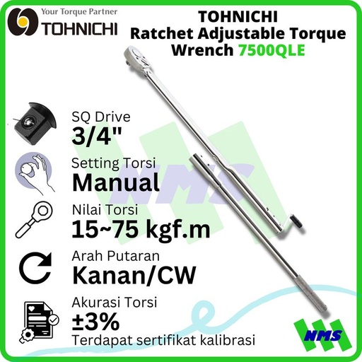 [EZM.1043772] Kunci Torsi 7500QLE 3/4" 1500~7500 kfg.cm TOHNICHI Torque Wrench