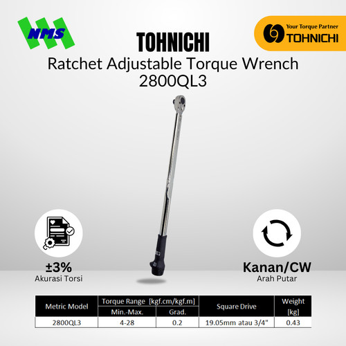 [EZM.1043775] Kunci Torsi 2800QL 3/4" 400 - 2.800 Kgf.cm TOHNICHI Torque Wrench