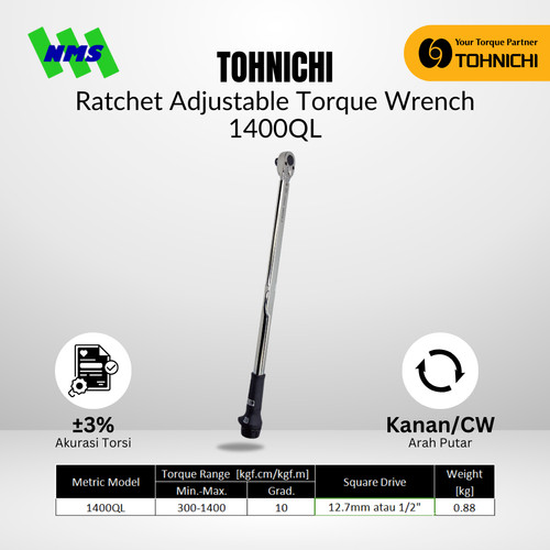 [EZM.1043777] Kunci Torsi 1400QL 1/2" 300 - 1.400 Kgf.cm TOHNICHI Torque Wrench