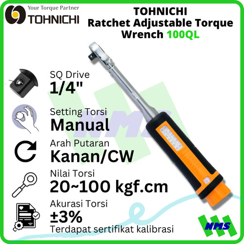 [EZM.1043782] Kunci Torsi 100QL 1/4" 20 - 100 Kgf.cm TOHNICHI Torque Wrench