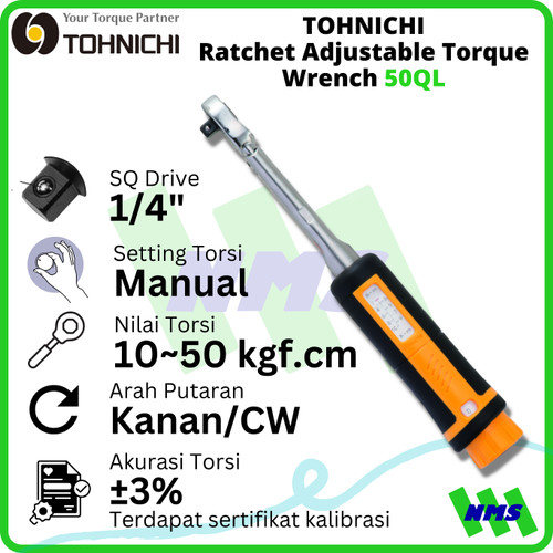 [EZM.1043783] Kunci Torsi 50QL 1/4" 10 - 50 Kgf.cm TOHNICHI Torque Wrench