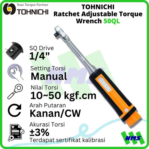 [EZM.1043783] Kunci Torsi 50QL 1/4" 10 - 50 Kgf.cm TOHNICHI Torque Wrench