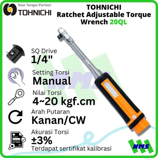 [EZM.1043784] Kunci Torsi 20QL 1/4" 4 - 20 Kgf.cm TOHNIHCI Torque Wrench