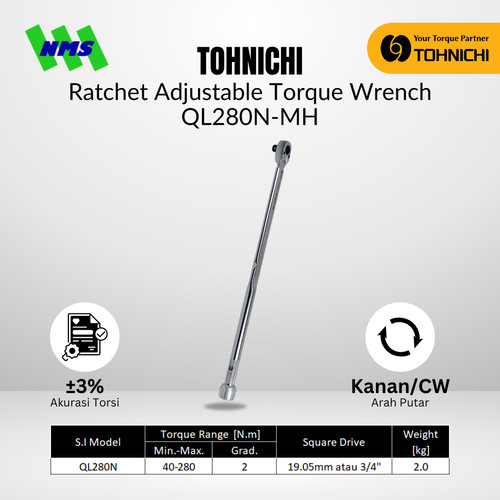 [EZM.1043785] Kunci Torsi QL280N-MH 3/4" 40 -280 Nm TOHNICHI Torque Wrench