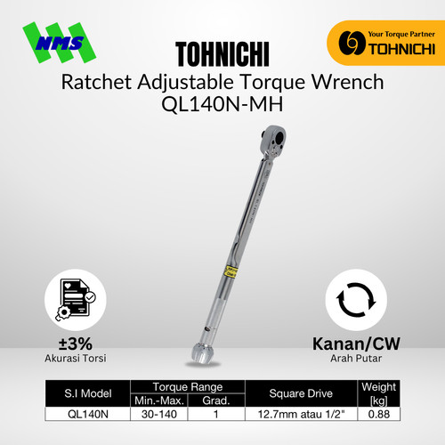 [EZM.1043787] Kunci Torsi QL140N-MH 1/2" 30 -140 Nm TOHNICHI Torque Wrench