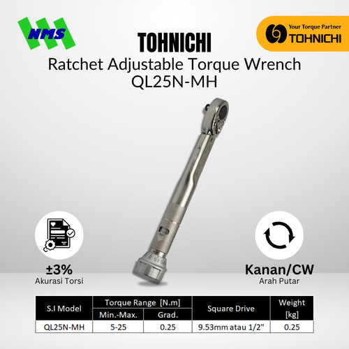 [EZM.1043789] Kunci Torsi QL25N-MH 3/8" 5 - 25 Nm TOHNICHI Torque Wrench