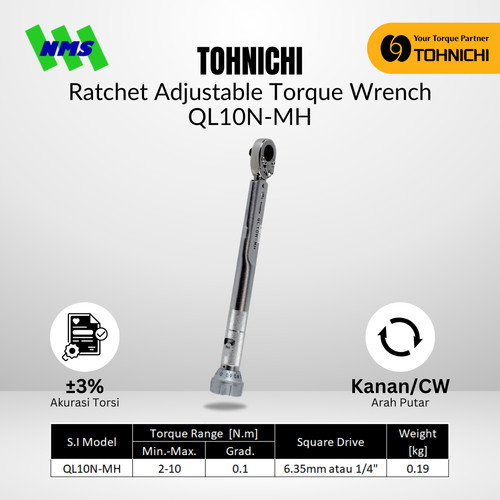 [EZM.1043791] Kunci Torsi QL10N-MH 1/4" 2 - 10 Nm TOHNICHI Torque Wrench