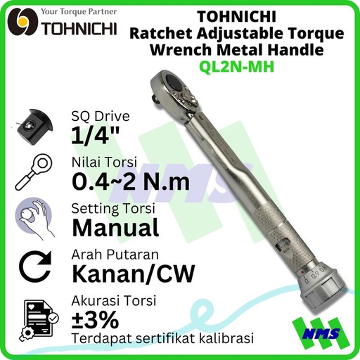 [EZM.1043793] Kunci Torsi QL2N-MH 1/4" 0.4 - 2 Nm TOHNICHI Torque Wrench