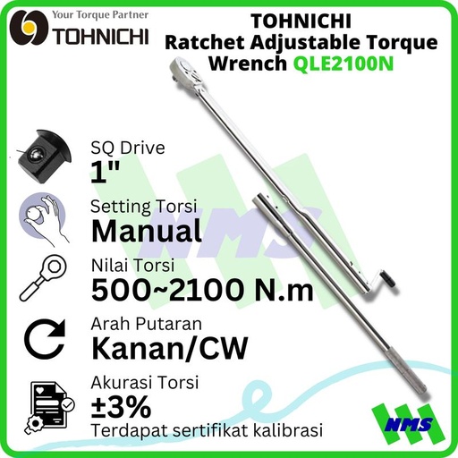[EZM.1044291] Kunci Torsi QLE2100N 1" 500 - 2.100 Nm TOHNICHI Torque Wrench
