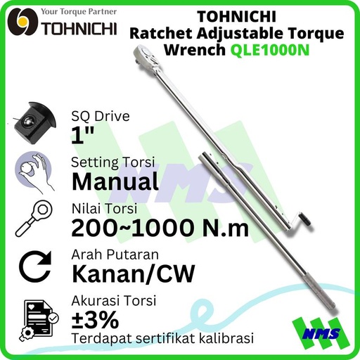 [EZM.1043795] Kunci Torsi QLE1000N 1" 200 - 1.000 Nm TOHNICHI Torque Wrench